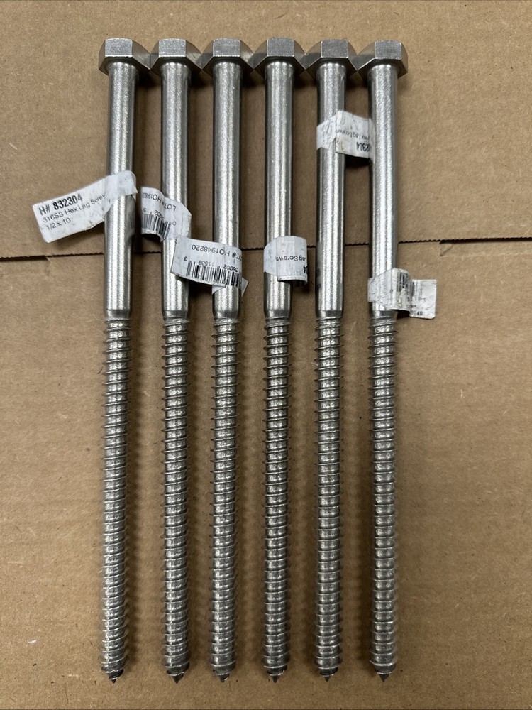 Lot Of 6 Hex Head 1/2 x 10″ Lag Bolts Zinc Plate Wood Screws