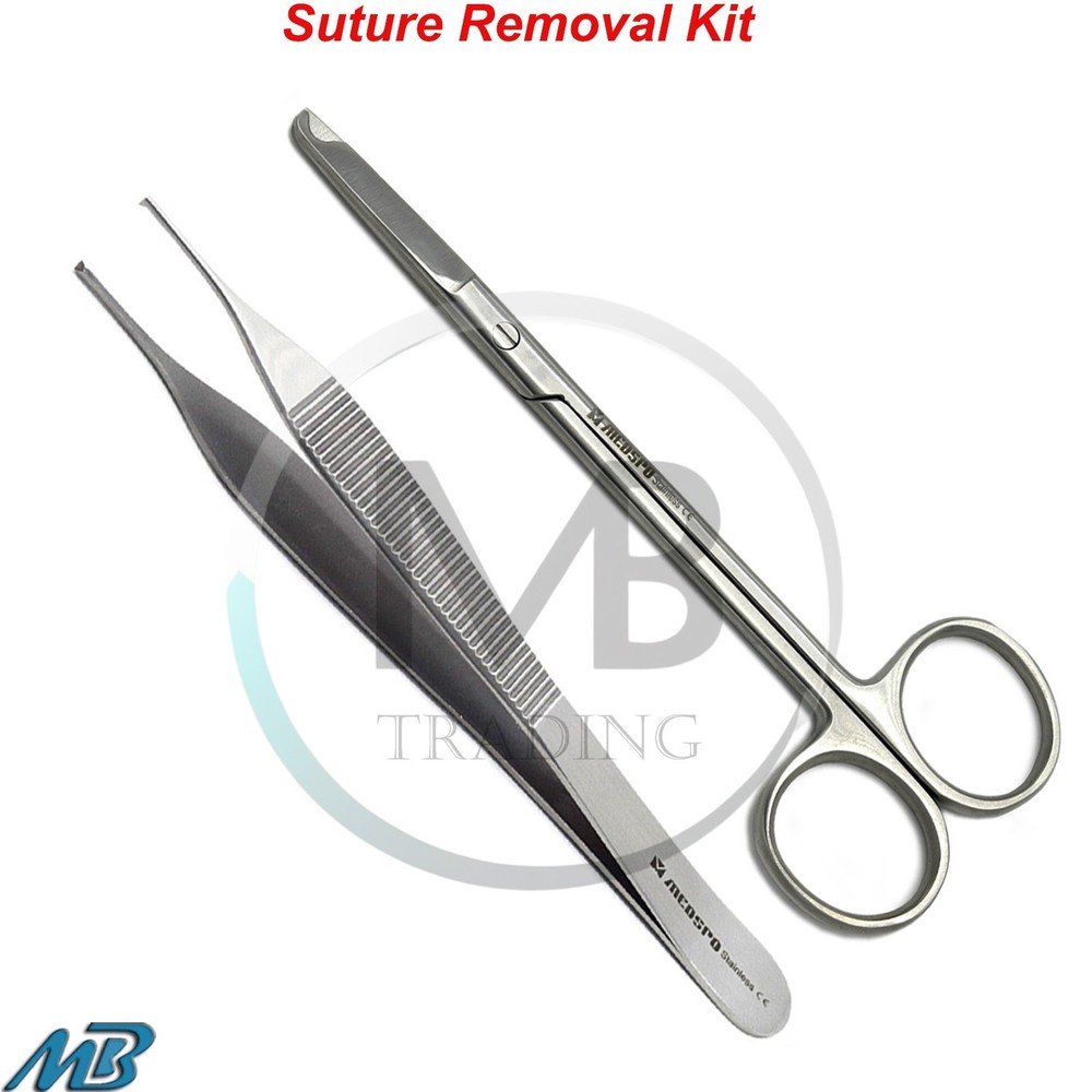 Set of 2 Suture Removal Kit Surgical Stitch Spencer Scissor Adson Kocher Tweezer