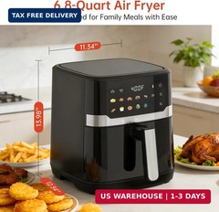 6.8QT Air Fryer 10-in-1 Cooker with Visible Window 1700W Bottom Heater Black