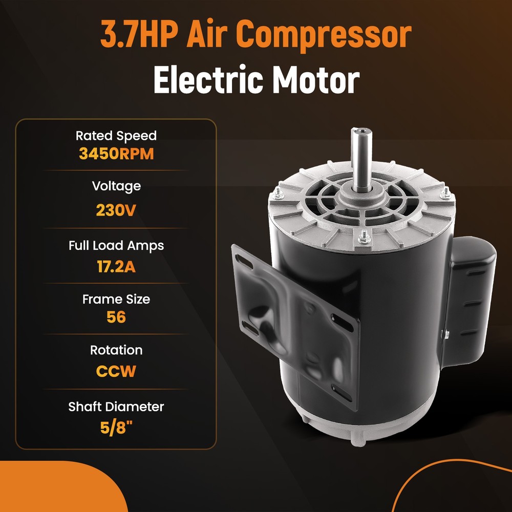 3.7HP Air Compressor Electric Motor 230V 3450RPM 56Frame CCW Rotation 5/8″ Shaft