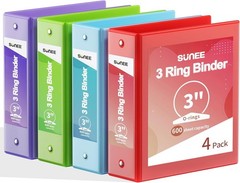 Binders 2 Inch 3 Ring 4 Pack 2″ Classic 4-Color Binder Set 8.5×11 Inches Office