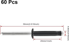 60 Pcs Tri-Fold Exploding Pop Rivets Aluminum Large Head 3/16 x 1 Black Tool New