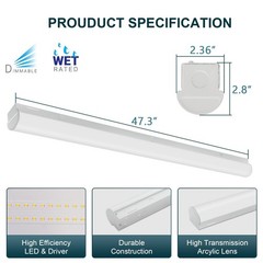 4FT LED Linear Shop Light, 3CCT 3500-5000K, 3 Lumen, 120-277V 0-10V Dim, UL/DLC