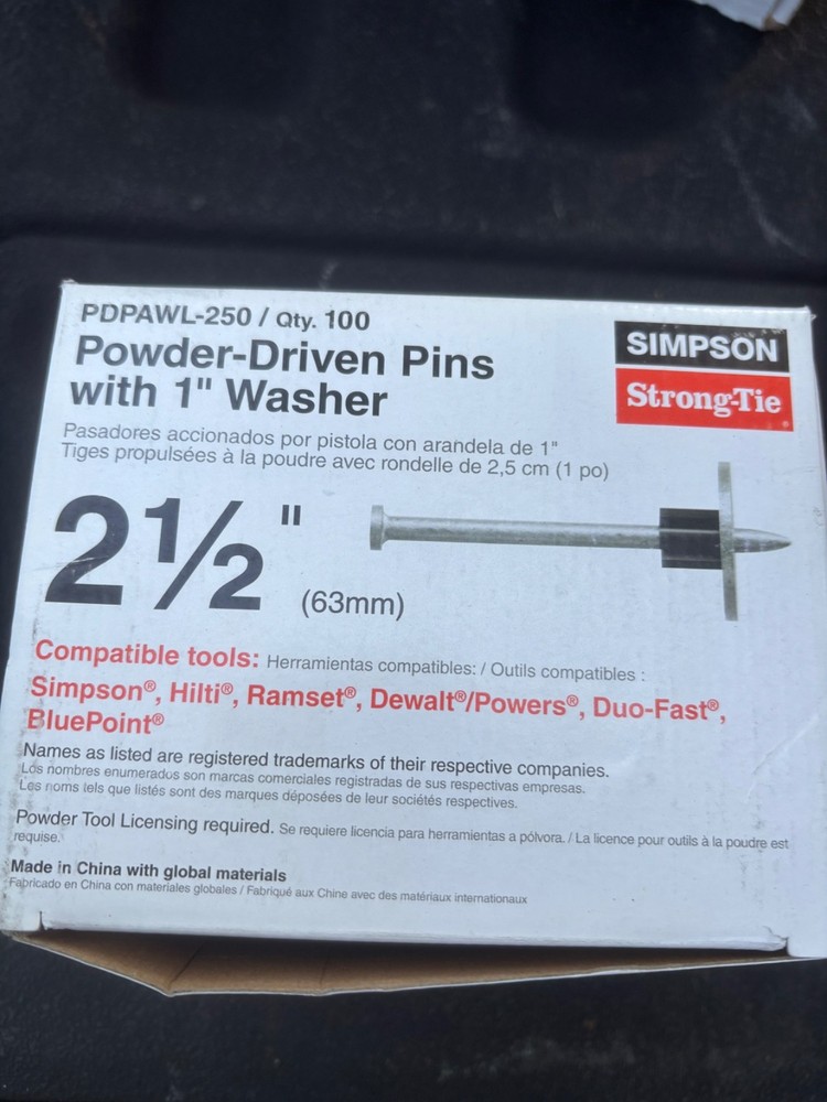 2- Boxes PDPAWL-250MG Simpson Strong-Tie Powder Drive Pins 2-1/2″ Box of 100