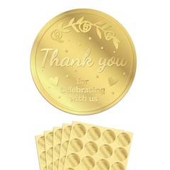 100 x Thank You for Celebrating with us Favor Stickers Labels, Gold Foil