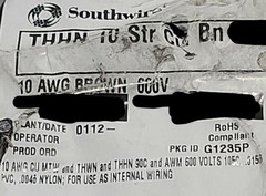 Southwire #10awg 19 Strand THHN/THWN/MTW Building Wire Brown /100ft