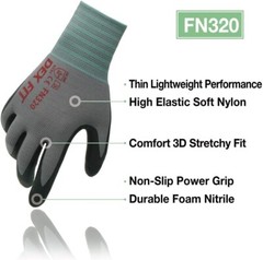 Durable & Breathable Nylon Nitrile Work Gloves FN320, Firm Grip, Medium Size