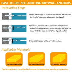 104 Pcs Wall Sheetrock Anchors And Screws Drywall Drilling Hanging And Mounting