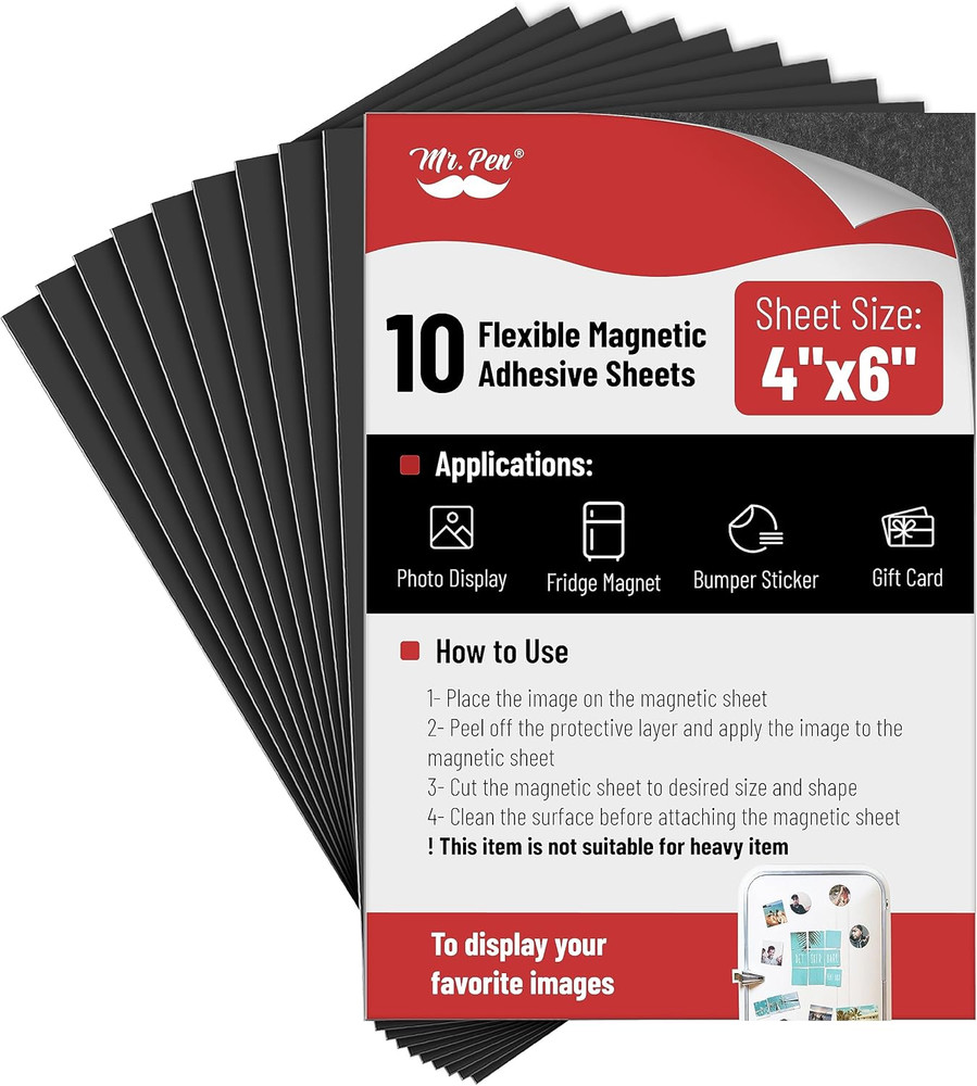 – Adhesive Magnetic Sheets, 4″ X 6″, 10 Pack, with Adhesive Backing, Flexible Pi