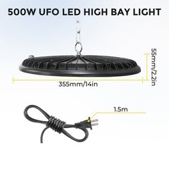 2 Pack 500W UFO LED High Bay Light Shop Industrial Commercial Factory Warehouse
