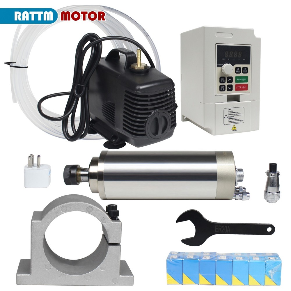 US SHIP】2.2KW 220V Water Cooled Spindle Motor ER20+VFD Driver+80mm Spindle Clamp
