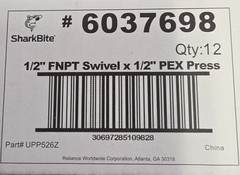 (BOX OF 12) SharkBite 1/2-in PEX Press x 1/2-in FNPT Poly Female Swivel Adapter