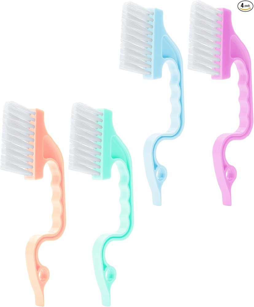 Window Track Cleaning Brush with Ergonomic Pastel Handle and Built-In Scraper, 4
