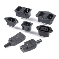 AC 10A/250V IEC Male-Female Mains Power Plug/Sock Adapter, 3-Pin, PCB Ready