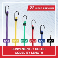 Bungee Cords Assorted Lengths 1048 Inch Outdoor Tie Down Elastic Straps 22 Pcs