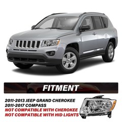 Headlights Assy 11-13 Jeep Grand Cherokee 11-17 Compass Chrome Amber Bulbs