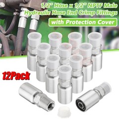 12Pack 1/2″ I.D. Hose x 1/2″ NPTF Male Hydraulic Hose End Crimp Fittings w/Cover