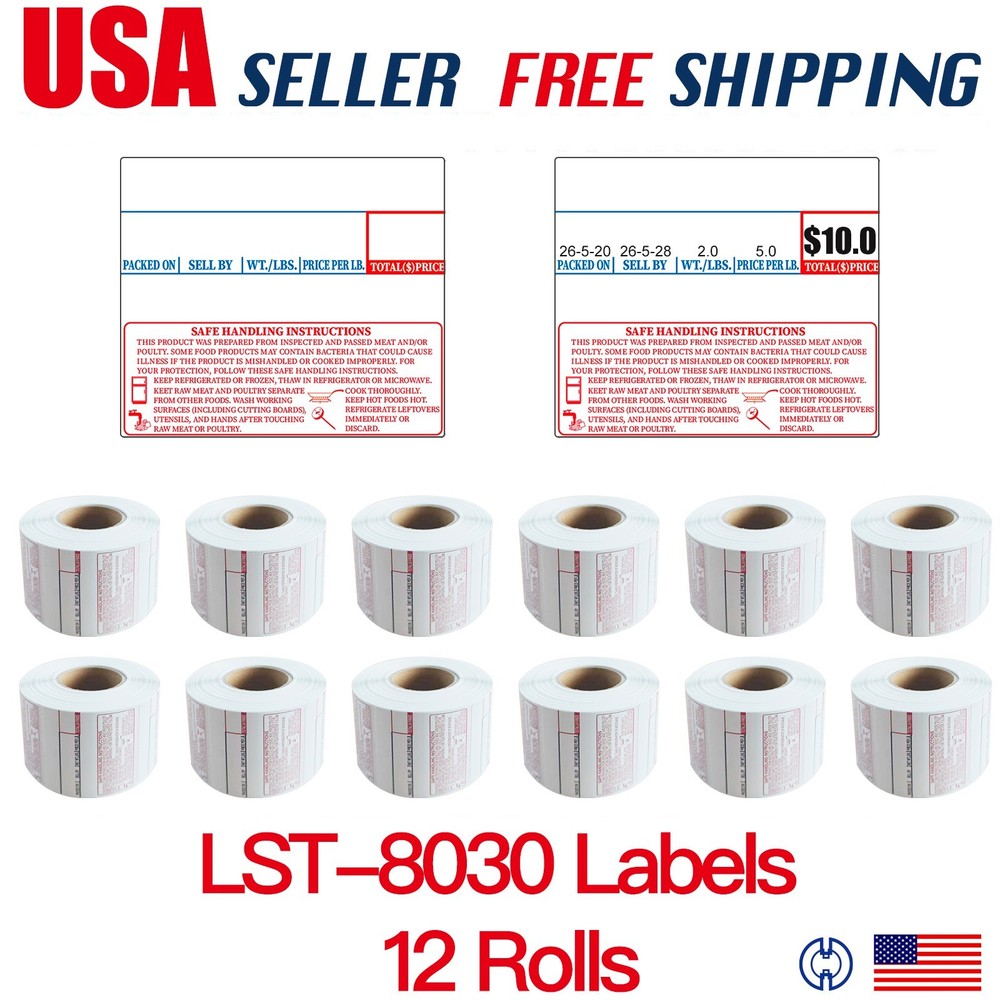 CAS LST-8030 Printing Scale Label, 58 x 50 mm, UPC/Safe Handling, 12 Rolls H