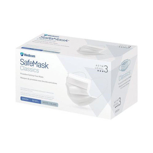 Medicom 205314 SafeMask Classics Earloop Face Masks ASTM Level 3 White 50/Pk
