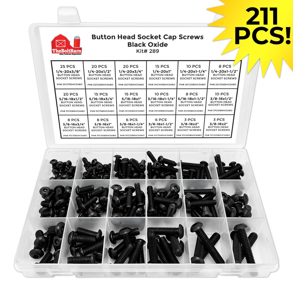 Inch Alloy Button Head Socket Cap Screws Black Oxide Assortment – 211 PCS
