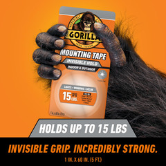 Gorilla Tough & Clear; Double Sided Mounting Tape; Weatherproof; 1″ x 60″; Clear