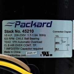 Packard 45210 Condenser Fan Motor Replacement for Carrier HC37GE210 1/5hp 825