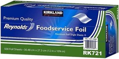 Kirkland Signature ALUMINUM FOIL SHEETS Reynolds 500 ct , 12” X 10.75” Sheets