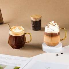 LOOFORE 2-Pack 12oz Glass Coffee Mugs w/Handle & Spoon, Hot/Cold