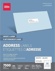 Office Depot Inkjet/Laser Labels 1250 Sheets 30 per Sheet 37,500 Avery 8460 5160