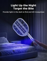 Sheevar 4000V Foldable Electric Fly Swatter 1500mAh Rechargeable Gray white