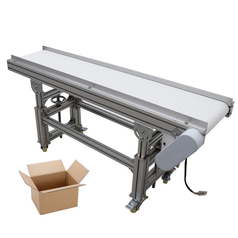 110V 59″L×7.9″W Electric Commercial PVC Belt Conveyor Aluminum Body 120W 66Lbs