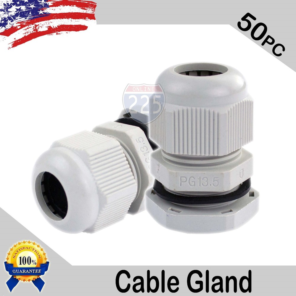 50 Pcs PG13.5 White Nylon Waterproof Cable Gland 6-12mm Dia w/ Lock-Nut & Gasket