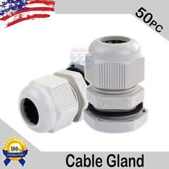 50 Pcs PG13.5 White Nylon Waterproof Cable Gland 6-12mm Dia w/ Lock-Nut & Gasket