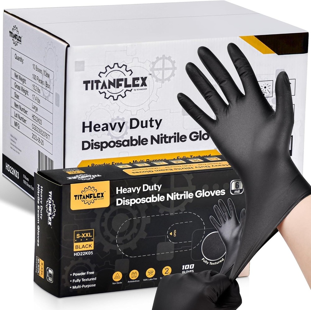 Ambidextrous Black Nitrile Disposable Gloves, 6 Mil, XL – Waterproof, 1000 Pack