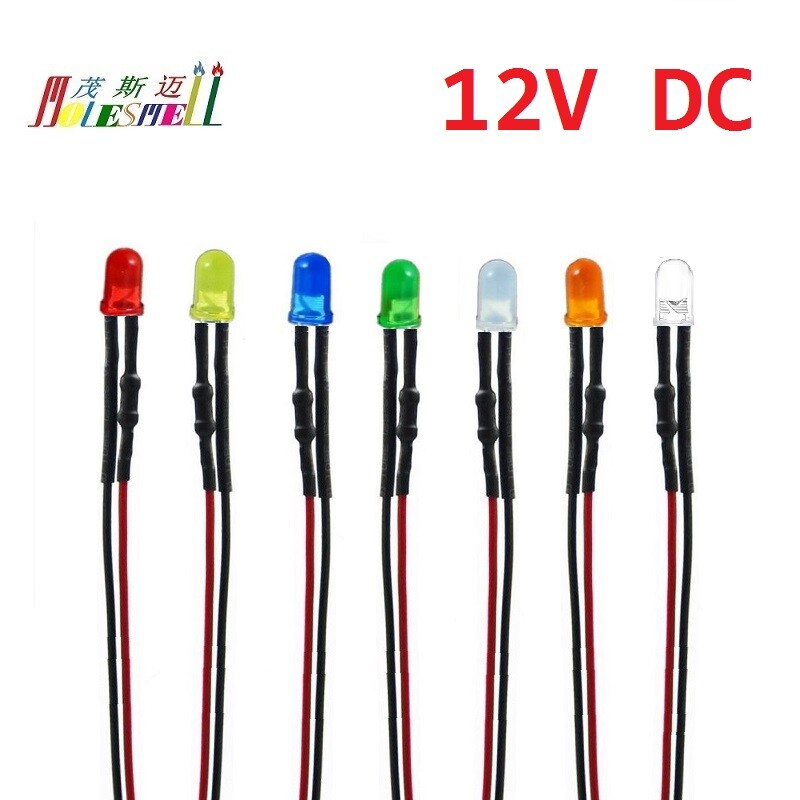 5mm 12V Pre-Wired Red Yellow Blue Green White Orange Purple Pink Warm white Leds