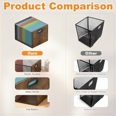 1 PCS Rustic Brown Wooden Hanging File Organizer Metal Mesh Desk Crate