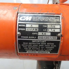 Cm Lodestar Model A 1/8 Ton Electric Chain Hoist 10′ Lift 32FPM 115V 1Ph