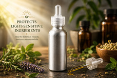 1oz/30ml Aluminum Dropper Bottle – w/Graduated 1ml Pipette – Child Resistant Cap