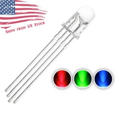 5mm Clear RGB LED Common Anode 4-Pin Tri-Color Red Green Blue Diodes 5/10/25 Pcs