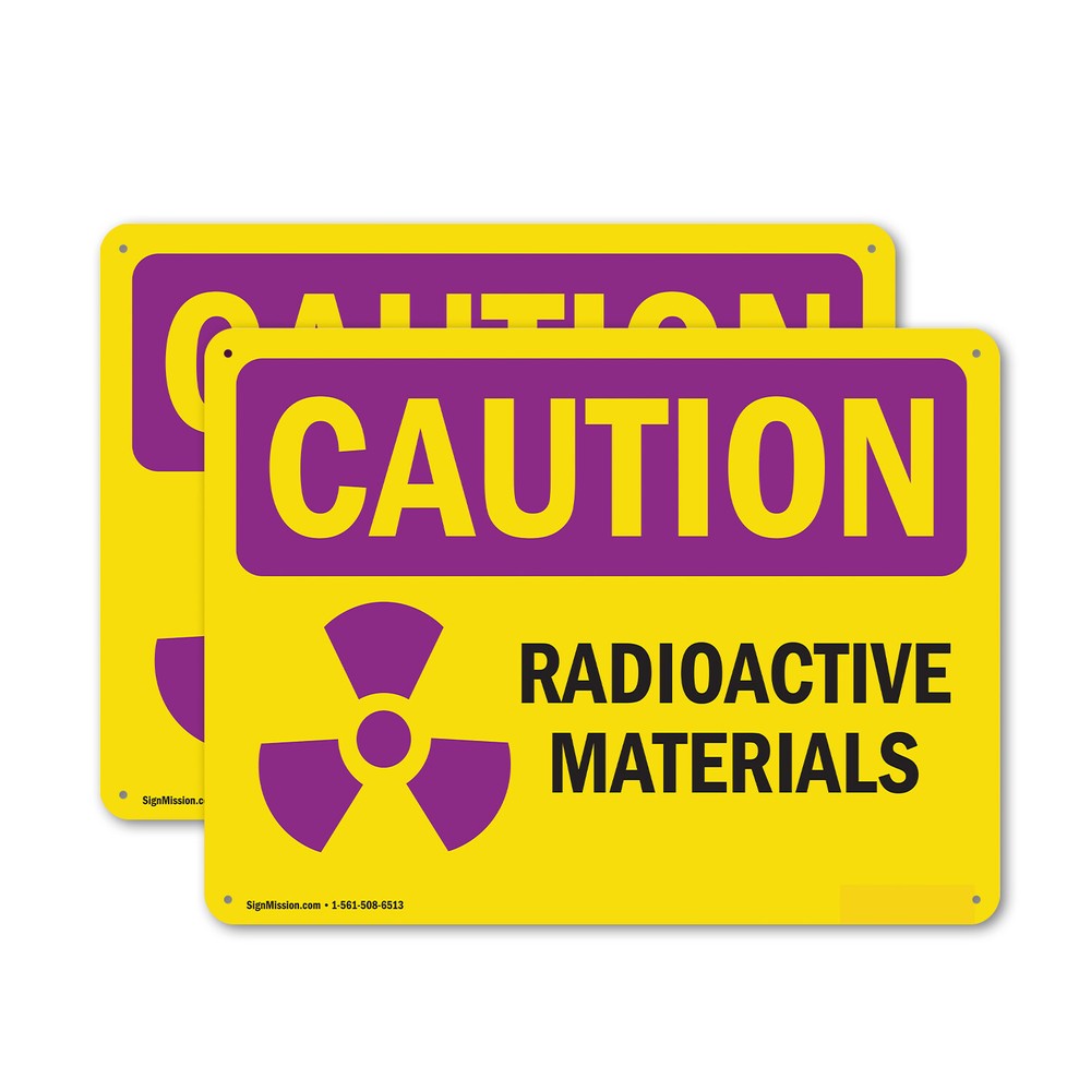 (2 Pack) Radioactive Materials OSHA Caution Radiation Sign Decal Metal Plastic