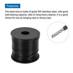 131Ft(40M) Wire Rope 304 Stainless Steel Cable 1/12″ 6pcs Sleeve Black