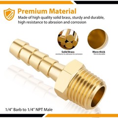 KOOTANS 4pcs Brass Hose Barb Fittings 1/4″ Hose Barb to 1/4 NPT Male Thread A…