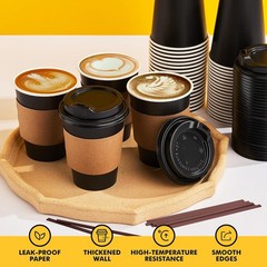 50 Pack 12 oz Coffee Cups with Lids, Black Disposable Coffee Cups with Lids,