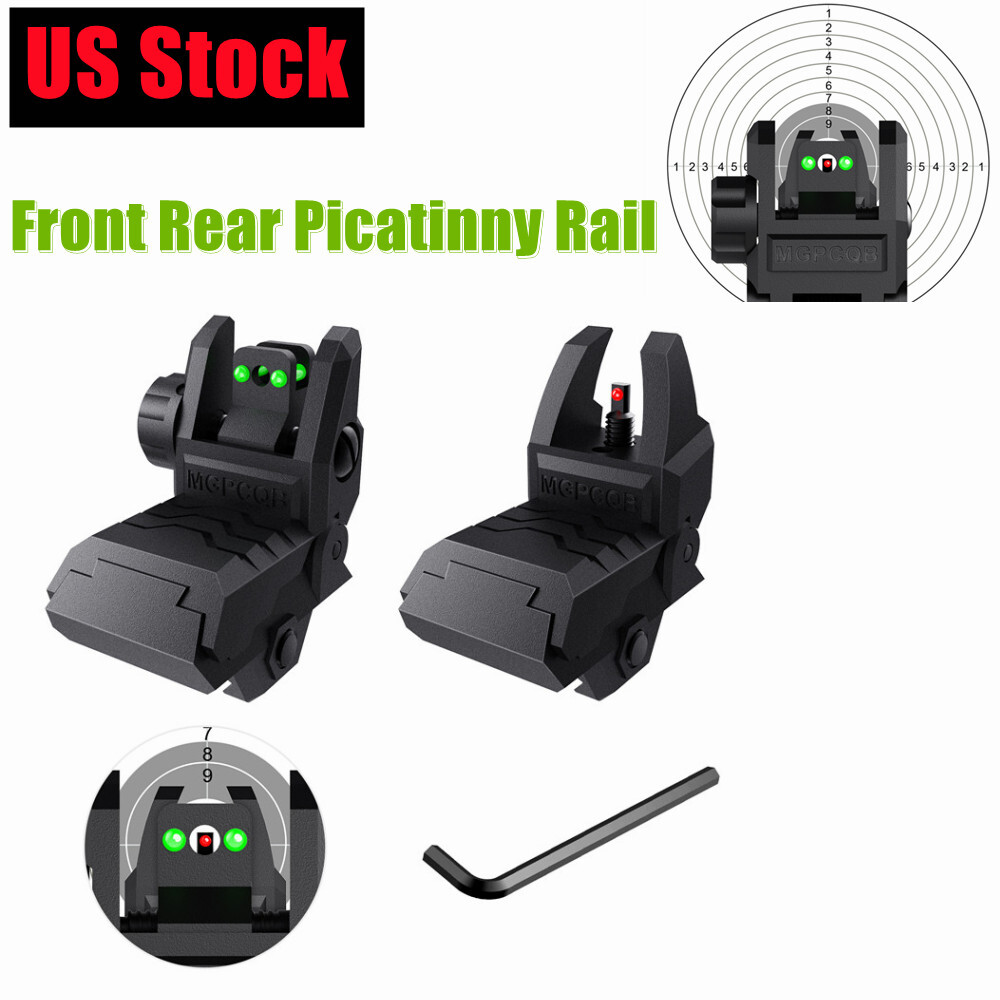 Foldable Fiber Optics Iron Sights Flip-up Front &Rear for Picatinny Weaver Rails