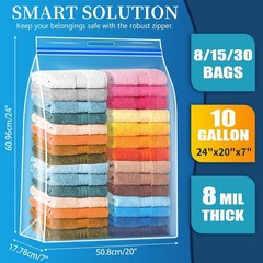 8 Pack 10 Gallons Extra Large Storage Bags 24″x20″x7″ Resealable Plastic Stor…
