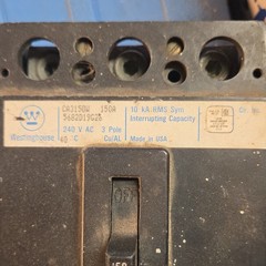 Westinghouse CA3150W Circuit Breaker 150A 240V 3-Pole Bolt-On On/Off Black