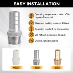 Stainless Steel Hose Barb Fitting,5/8″ Hose Barb to 1″ Male NPT, for Water Fu.