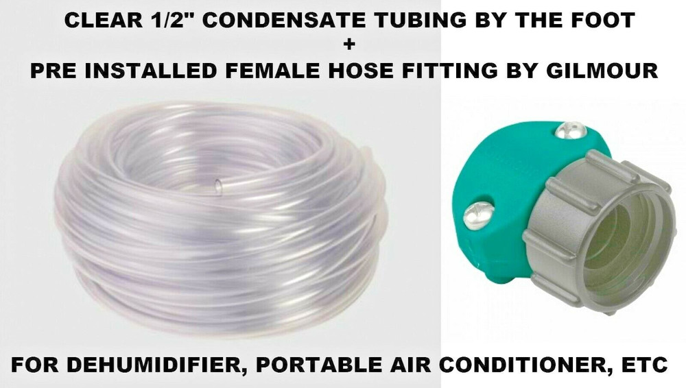 1/2″ CLEAR drain hose Dehumidifier DISCHARGE TUBE w End Connector BY THE FOOT