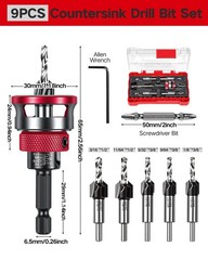 9 PCS Countersink Drill Bits Set, 5PCS Two-Flute TCT Alloy Tapered Drill Bits…