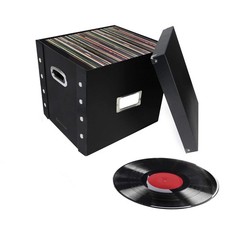 Vinyl Record Storage Box – 12″ – 1 Pack- Crate Holds up – 1 Pack, Black